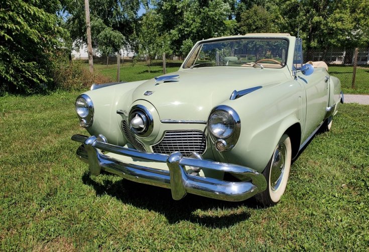 1951 Studebaker Commander, zöld kabrió, elölről