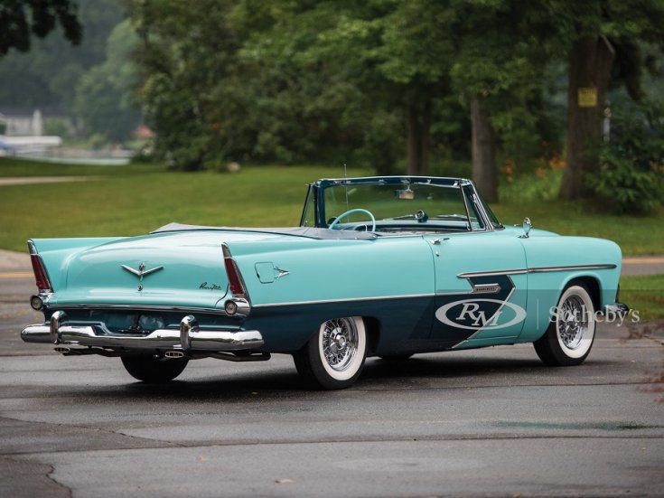 1956 Plymouth Belvedere Powerflite kabrió, türkiz és sötétkék, hátulnézet, oldalnézet, jobbról, alulról fotózva