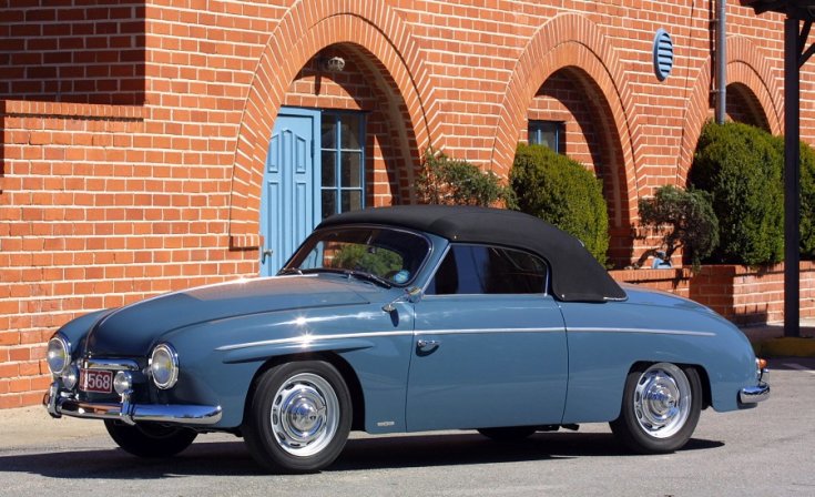1956 Rometsch Beeskow, VW Bogár alapú kabrió, kék fekete tetővel, oldalnézet