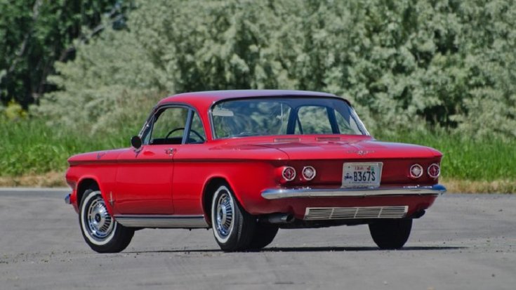 1963 Chevrolet Corvair, piros bubble top kupé, feneke