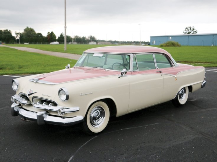 1955 Dodge La Femmme, rózsaszín fehér 2 dr hardtop coupé, elölnézet, oldalnézet, balról, alulról fotózva