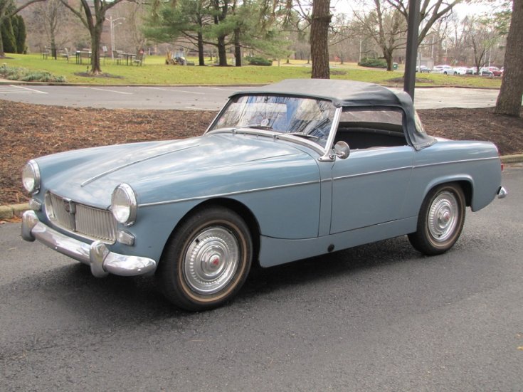 1962 MG Midget Mark I, kék kabrió, balról fotózva