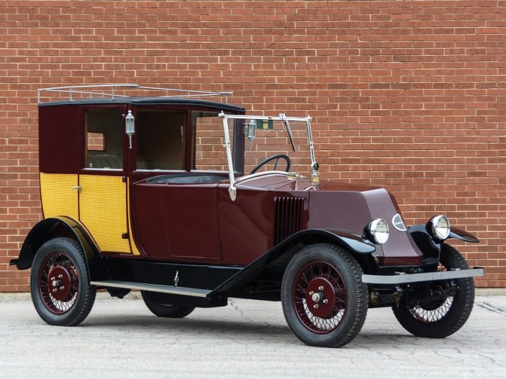 1924 Renault Type NN Town Car Labourdette, bordó limuzin, elölnézet, oldalnézet, jobbról, alulról fotózva