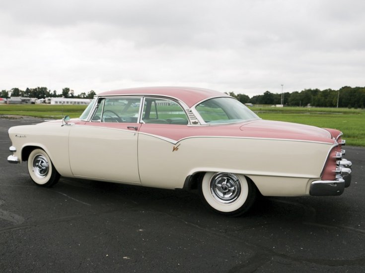 1955 Dodge La Femmme, rózsaszín fehér 2 dr hardtop coupé, hátulnézet, oldalnézet, balról, alulról fotózva