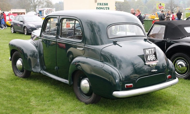 1949 Vauxhall Wyvern LIX, mélyzöld limuzin, feneke