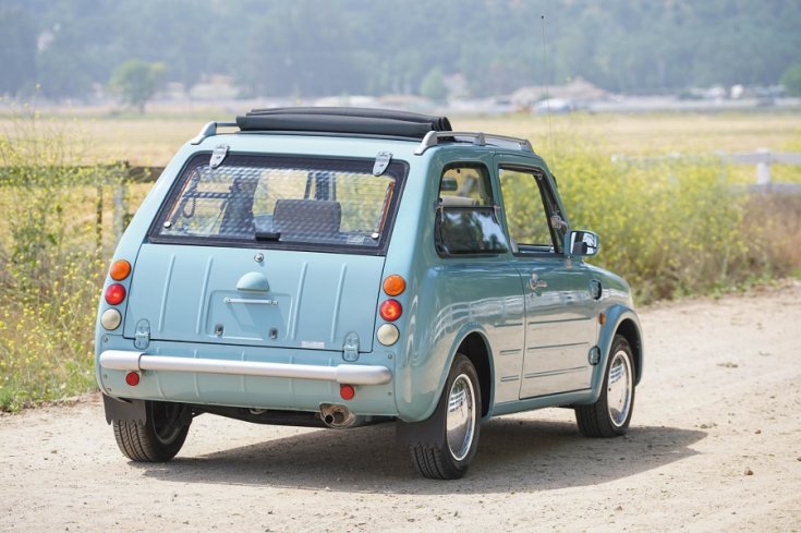1989 Nissan Pao, kék hatchback, hátulnézet, jobbról