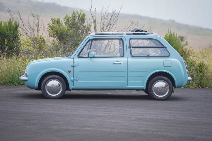 1989 Nissan Pao, kék hatchback, oldalnézet, balról