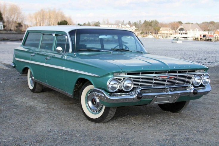 1961 Chevrolet Bel Air, zöld-fehér kombi, eleje