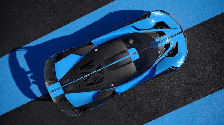 Bugatti Bolide egy versenypálya bukóterében felülről