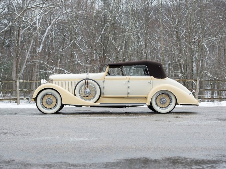 1928 Hispano-Suiza H6C kabrió limuzin, oldalnézet, balról, havas háttér