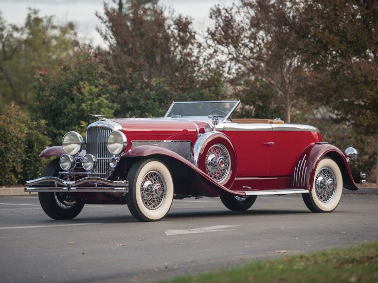1929 Duesenberg Model J roadster, elölnézet, oldalnézet, balról