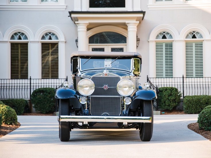 1931 Cadillac Series 452 V16, fekete roadster, elölnézet, szemből