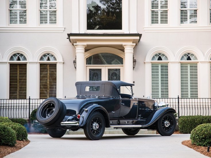 1931 Cadillac Series 452 V16, fekete roadster, hátulnézet, oldalnézet, jobbról
