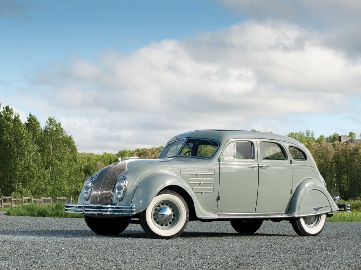 1934 Chrysler Airflow, baba kék, elölnézet, oldalnézet, balról