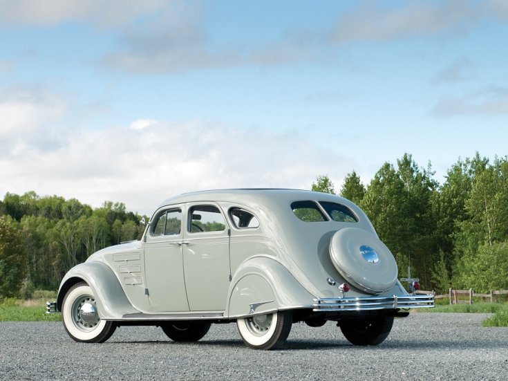 1934 Chrysler Airflow, baba kék, hátulnézet, oldalnézet, balról