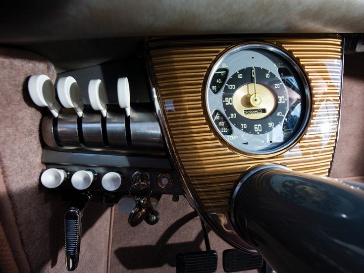 1948 Tucker 48, műszerfal, óracsoport és műszerek, elölnézet, ráközelítve, szemből, felülről
