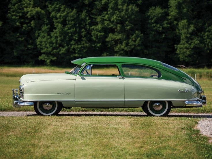 1950 Nash Statesman, kéttónusú zöld festés, sedanette, oldalnézet, balról