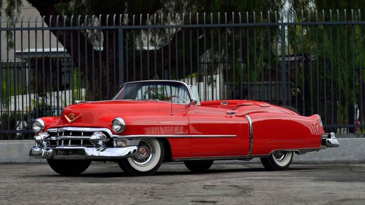1953 Cadillac Eldorado, vörös kabrió, elölnézet, oldalnézet, balról, Mecum Auctions