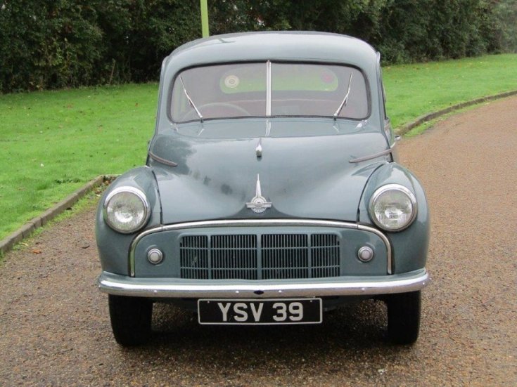 1953 Morris Minor Series II, halvány almazöld, elölnézet, szemből, felülnézet