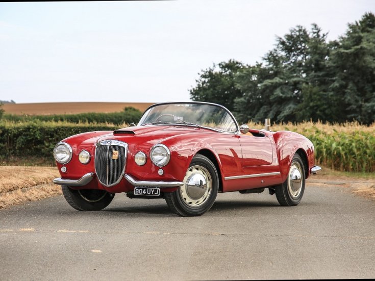1954 Lancia Aurelia B24, vörös spider, elölnézet, oldalnézet, balról