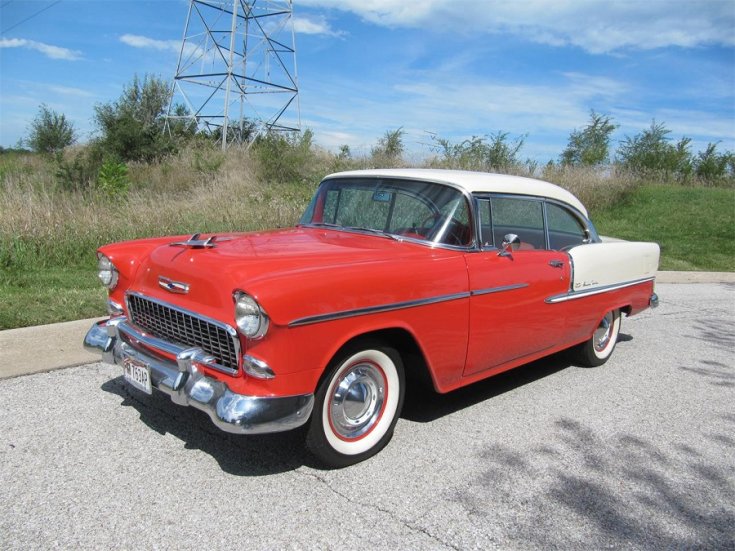 1955 Chevrolet Bel Air, vörös, kupé, elölnézet, oldalnézet, balról