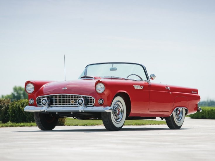 1955 Ford Thunderbird, vörös, kabrió, elölnézet, oldalnézet, balról