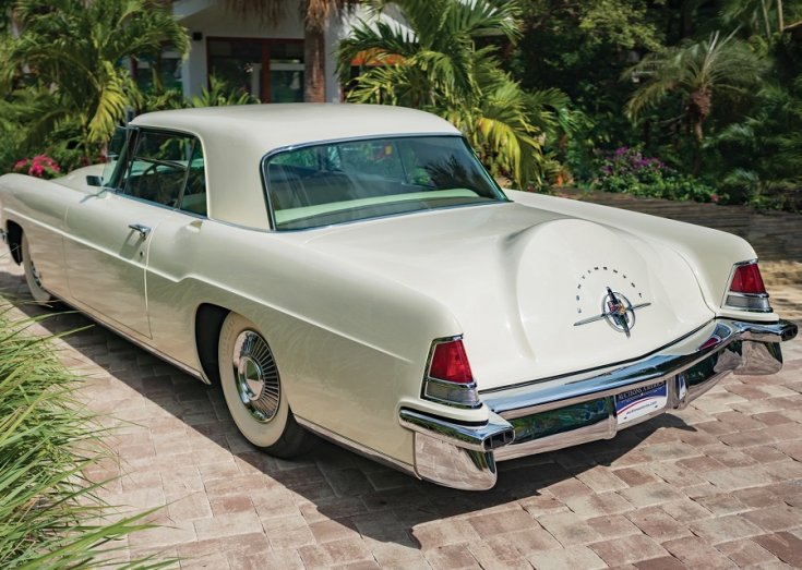 1956 Continental Mark II, fehér kupé, hátulnézet, oldalnézet, balról, ráközelítve