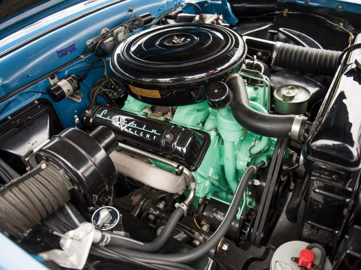 1956 Lincoln Premiere, motortét, V8, felülnézet, oldalnézet, jobbról