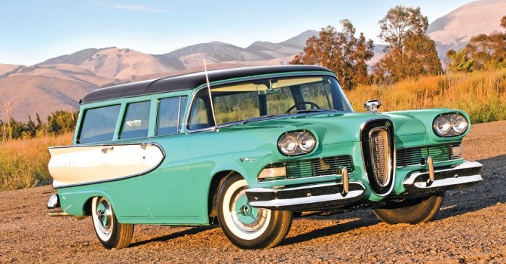 1959 Edsel Villager Wagon kombi, zöld és fehér fényezés, oldalnézet