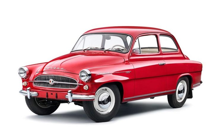 1959 – 1971 Skoda Octavia, coupé, vörös, oldalnézet, elölnézet, balról