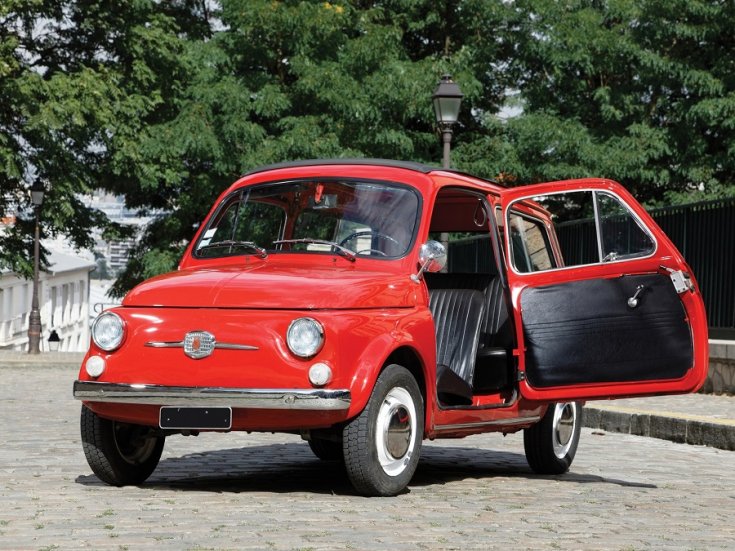 1960 Fiat 500 Giardiniera, kombi, piros, hátulnézet, oldalnézet, jobbról