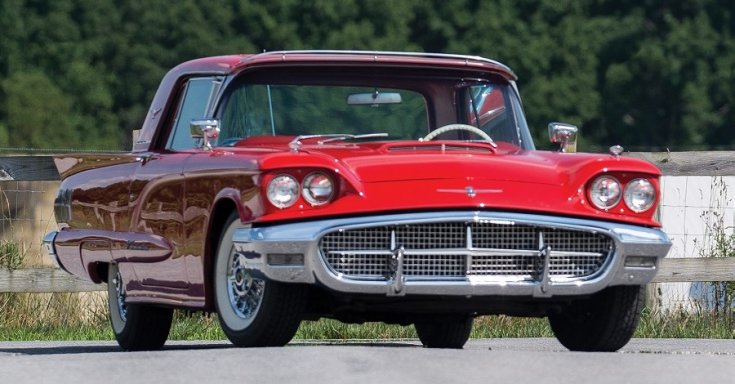 1960 Ford Thunderbird, vörös, kupé, elölnézet, oldalnézet, jobbról