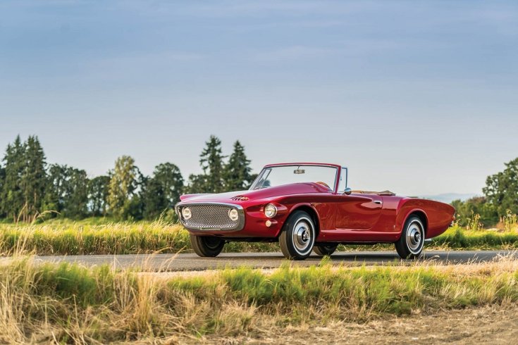 1961 Plymouth Asimmetrica Ghia roadster, tanulmányautó, elölnézet, oldalnézet, balról, távolról, mezőn