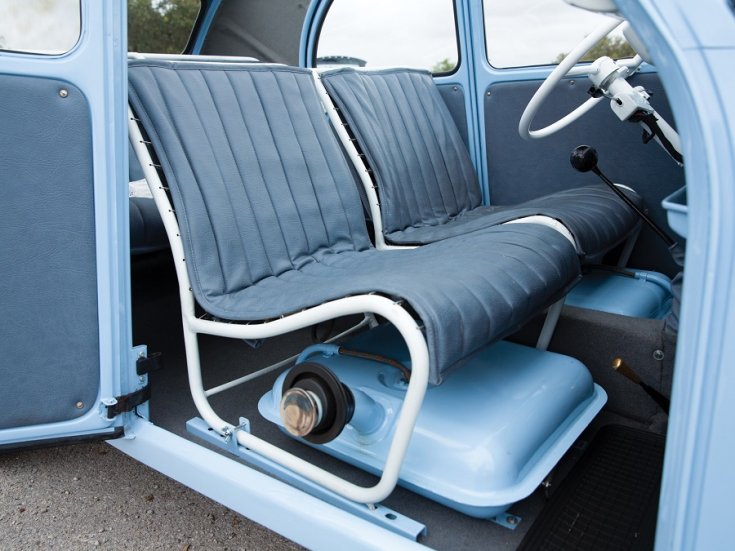 1964 Citroen 2 CV, 4x4 Sahara, babakék, első üléssor, elölnézet, hátrafelé, oldalnézet, jobbról