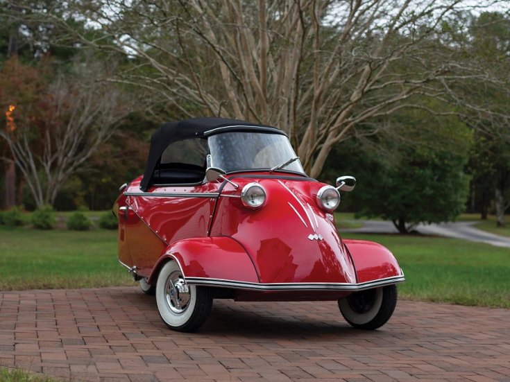 1964 Messerschmitt KR 201 roadster, meggyvörös, elölnézet, oldalnézet, jobbról, balra döntve, fehér falú gumi