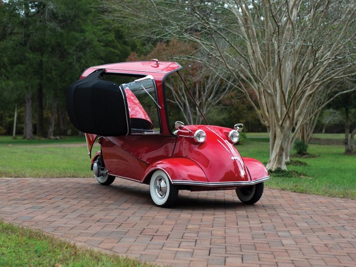 1964 Messerschmitt KR 201 roadster, meggyvörös, elölnézet, oldalnézet, jobbról, nyitott ajtó, fehér falú gumival