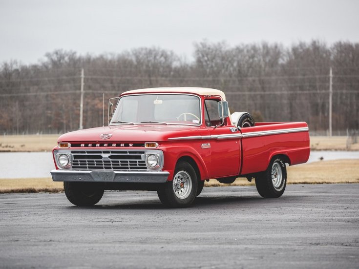 1965 Mercury M-100, pickup, vörös, elölnézet, oldalnézet, balról