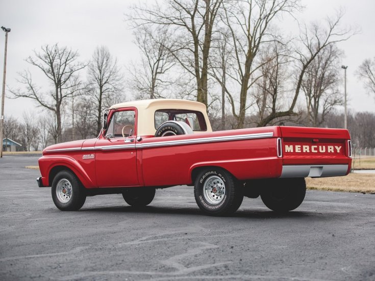 1965 Mercury M-100, vörös, pickup, hátulnézet, oldalnézet, balról