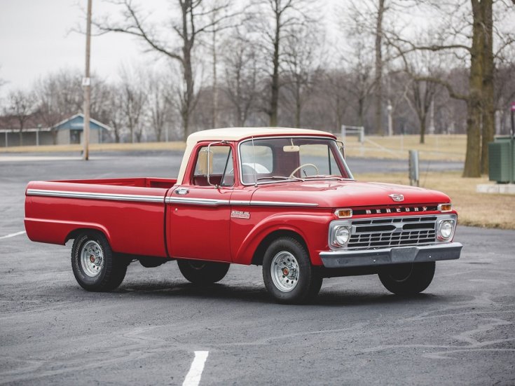 1965 Mercury M-100, piros, pickup, elölnézet, oldalnézet, jobbról