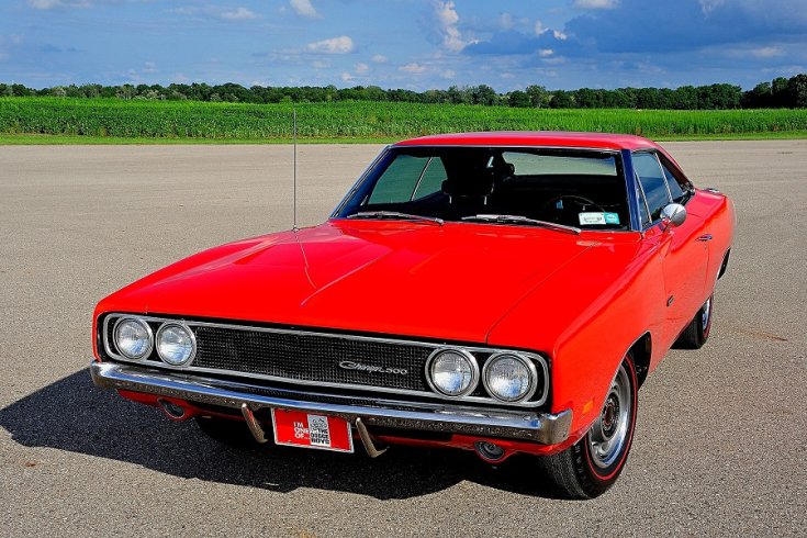 1968 Dodge Charger 500, vörös, elölnézet, oldalnézet, balról