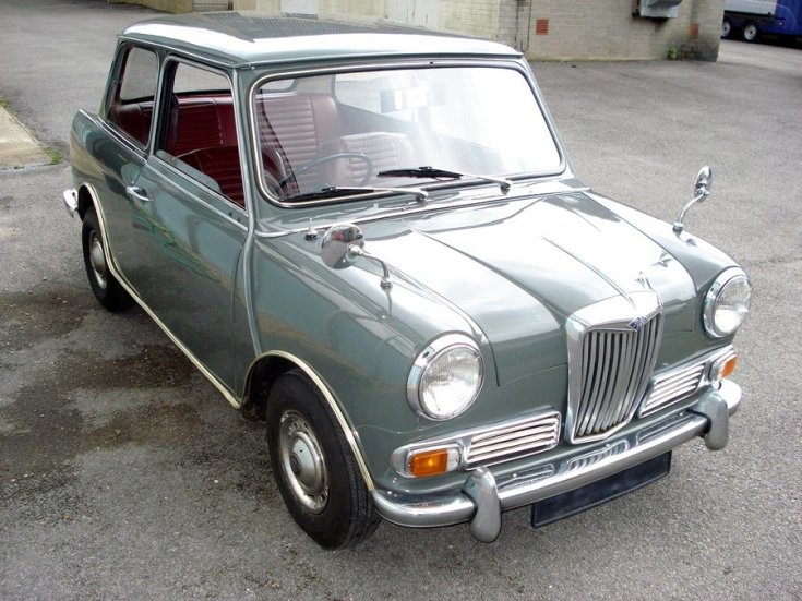 Wolseley Hornet, szürke szadán, elölnézet, oldalnézet, jobbról döntve, ráközelítve