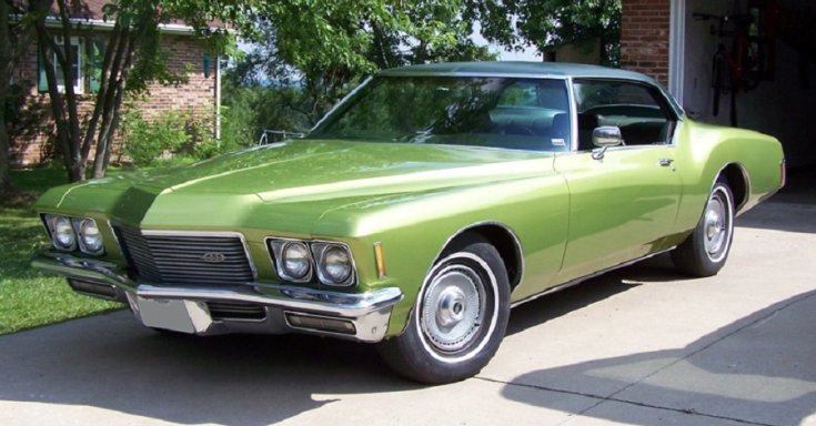 1971 Buick Riviera kétszemélyes kupé, zöld, elölnézet