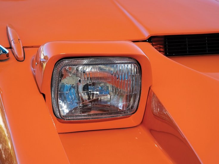 1972 Bond Bug, jobb első lámpa, elölnézet, ráközelítve, döntve, jobbról