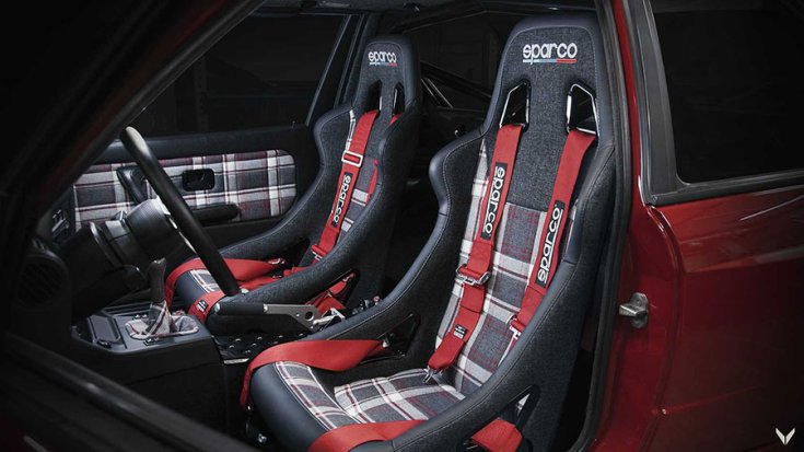 1990 BMW E30 M3 E36 M3 beltere tartán mintás Sparco ülésekkel