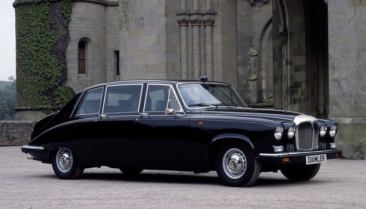 1992 Daimler DS 420, fekete, limuzin, elölnézet, oldalnézet, balról