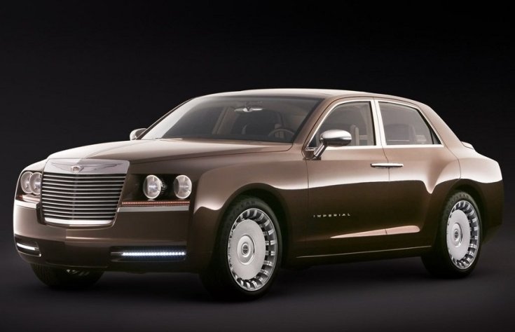 2006 Chrysler Imperial concept car, tanulmányautó, animált kép, retró autó, retrovasak, világosbarna, oldalnézet, elölről, balról
