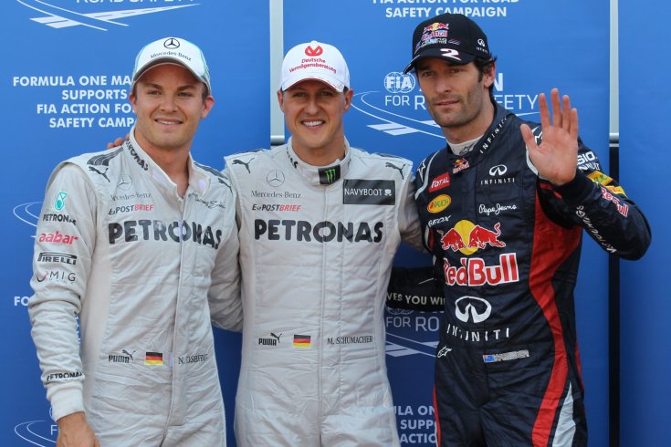 Nico Rosberg, Michael Schumacher és Mark Webber a 2012-es Monacói Nagydíj kvalifikációját követően