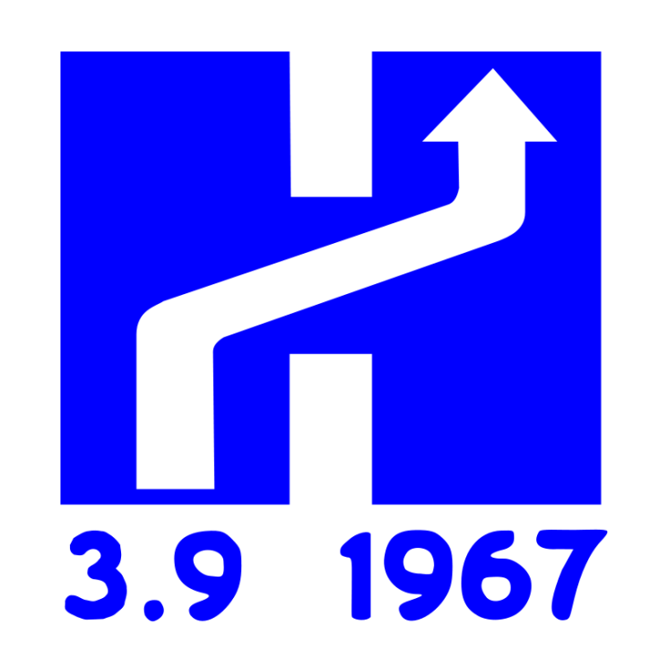Svéd menetirány változást jelző tábla 1967-ben