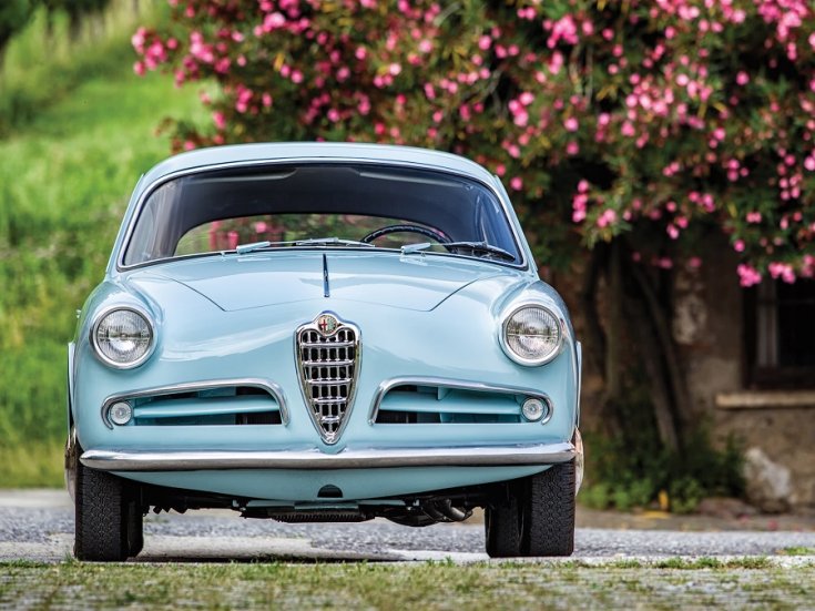 1954 1965 Alfa Romeo Giulietta, Tipo 750, Tipo 101, világoskék, elölnézet, RM Sotheby’s