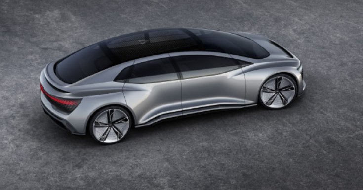 Audi AID önvezető autó, elektromos autó, szürke, oldalnézet, jobbról